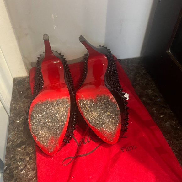 CHRISTIAN LOUBOUTIN, Christian Louboutin Black Lady Peep Spikes Pumps, Size 37.5 - Picture 5 of 7